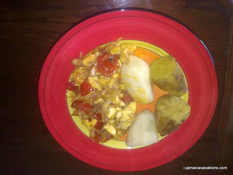 Ackee and Saltfish served with potatoes