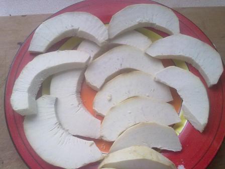 Breadfruit sliced for frying Breadfruit sliced for frying